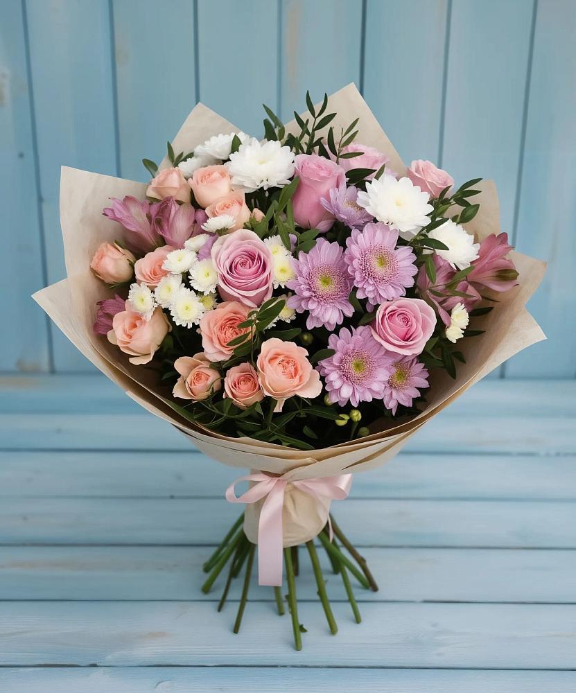 Букет цветов из: Хризантемы, Розы и Альстромерии в Чусовом