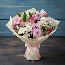 Букет цветов из:  Хризантемы, Альстромерии и Розы в Чусовом