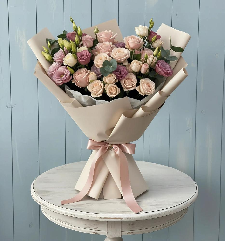 Букет цветов из: Розы и Лизиантусы в Чусовом