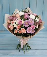 Букет цветов из:  Хризантемы, Розы и Альстромерии в Чусовом