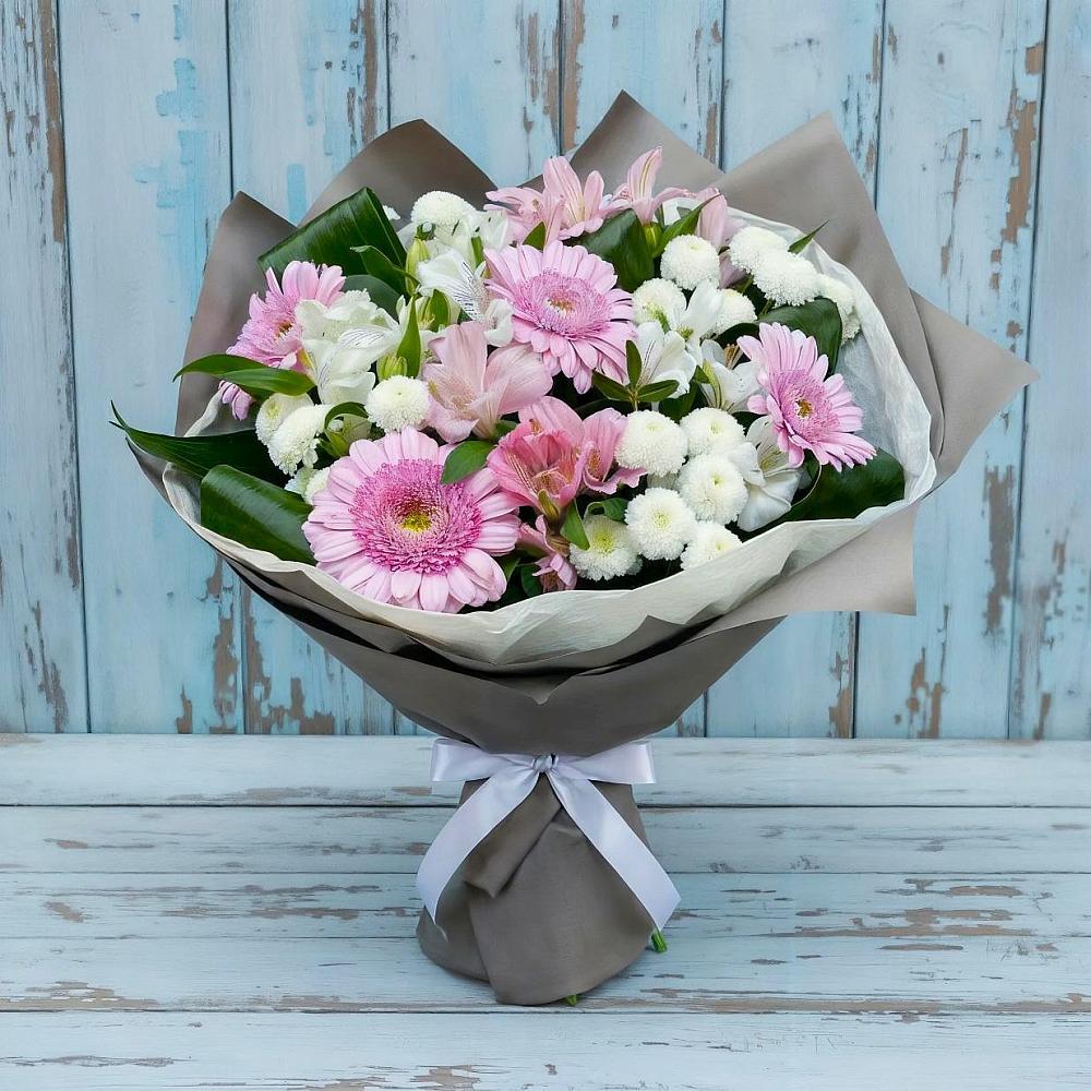Букет цветов из: Герберы, Альстромерии и Хризантемы в Чусовом