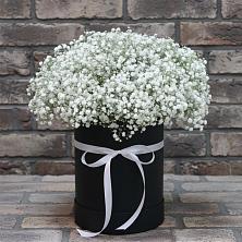 Цветочная композиция из Гипсофила в шляпной коробке в Чусовом